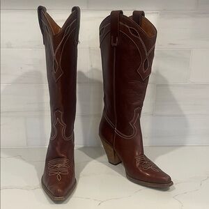 Barneys New York CO-OP Brown Leather Western Cowboy Boots | Size 39.5